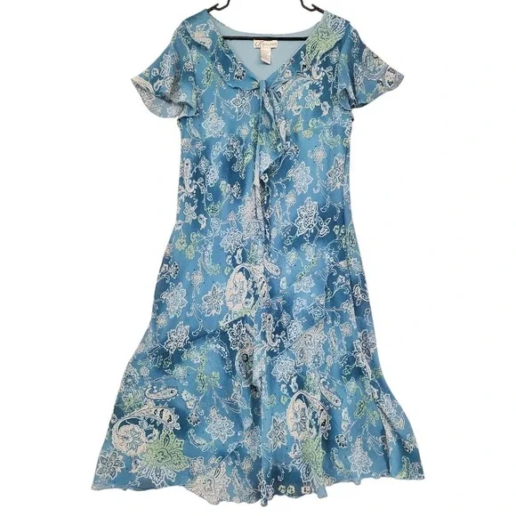 Fairy Dress 16W Dress barn Midi Blue Floral Paisley Ruffle Flutter Sleeve Whimsy - Picture 1 of 11